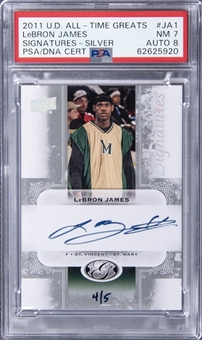 2011 Upper Deck All Time Greats "Signatures" Silver #JA1 LeBron James Signed Card (#4/5) - PSA NM 7, PSA/DNA 8